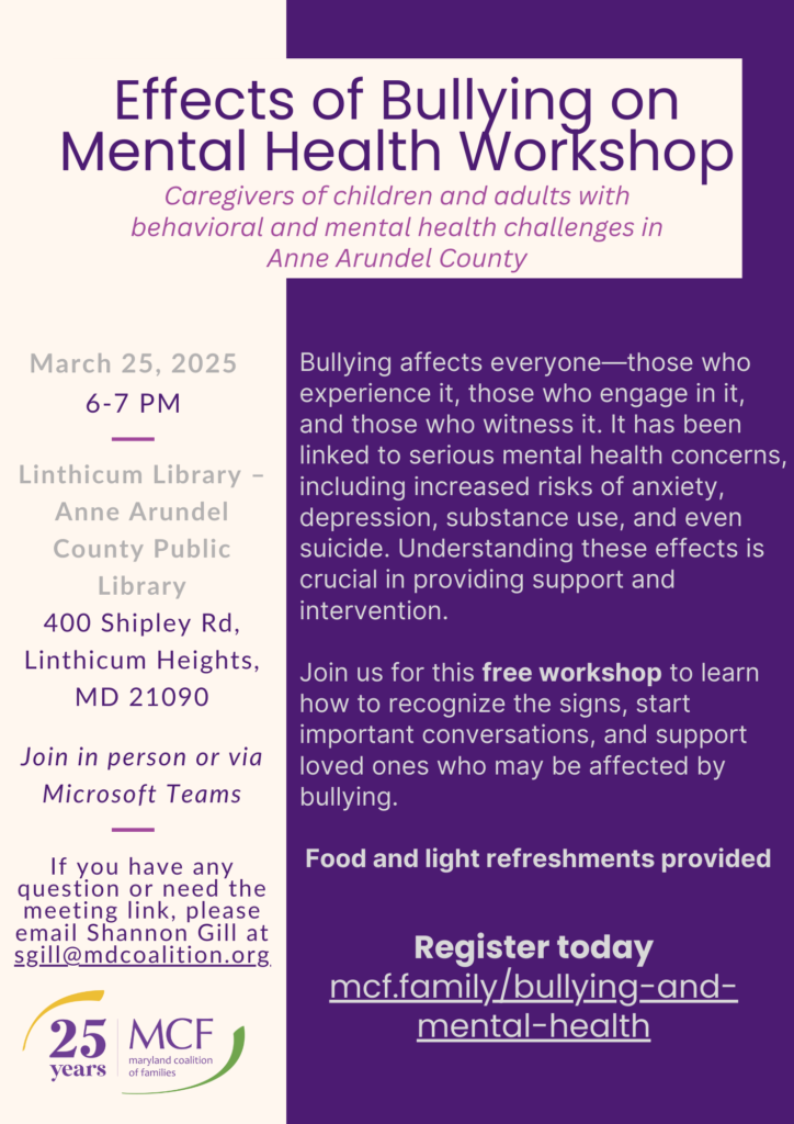 Effects of Bullying on Mental Health Workshop - Maryland Coalition of ...
